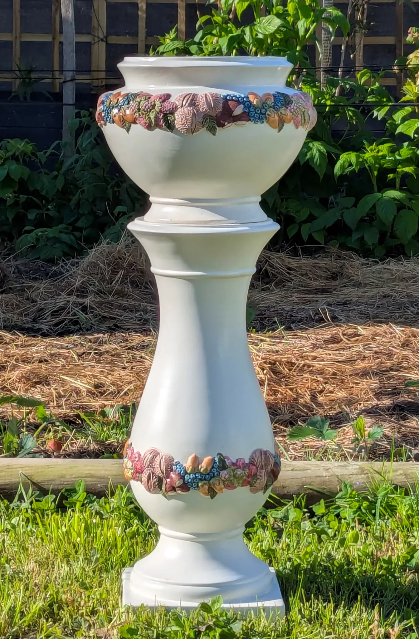 Grande colonne porte-vase avec cache pot céramique Belle époque
