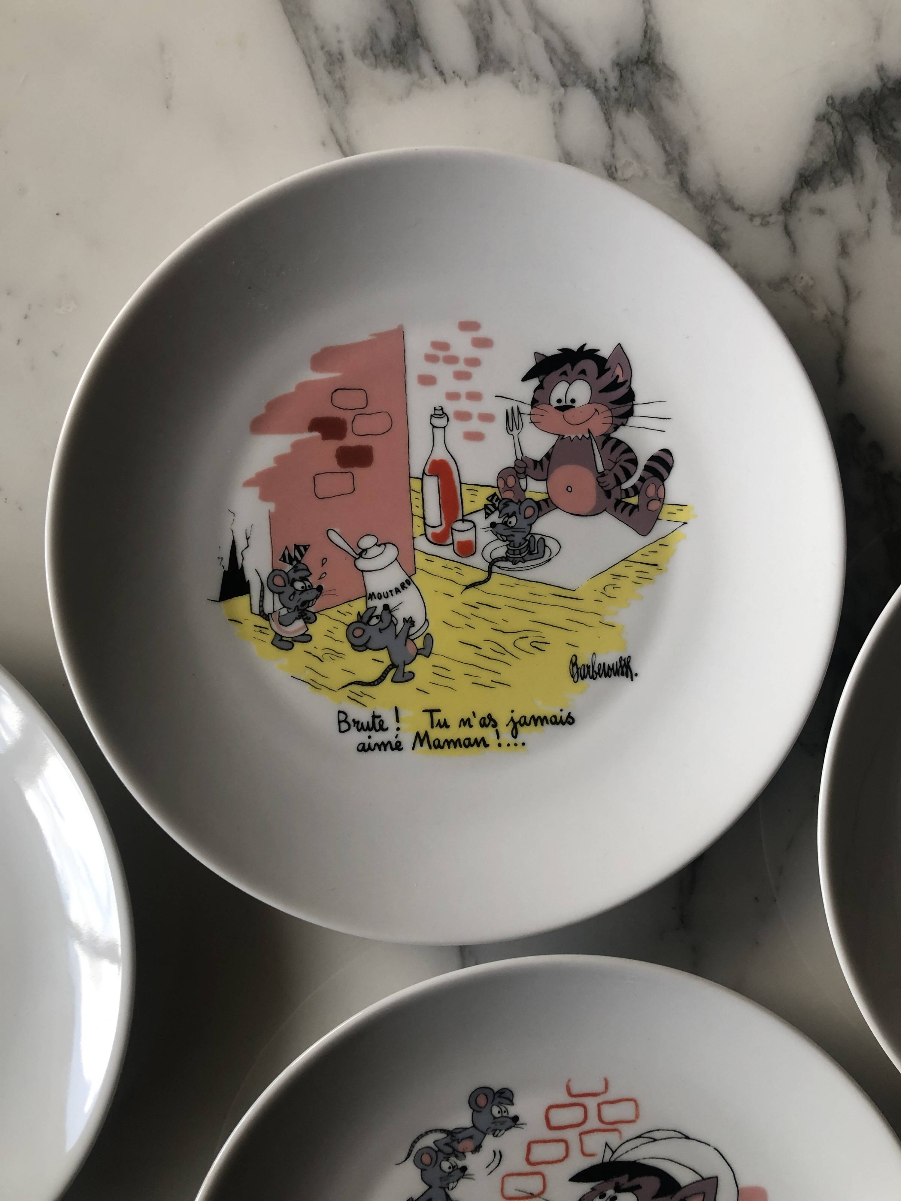 6 Barberousse porcelain plates creation by A.Deshoulieres France