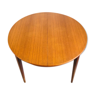 Table à manger ronde scandinave en teck avec rallonges
