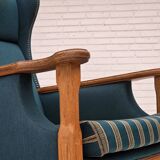 1970s, Danish highback armchair, furniture wool, solid oak wood.