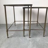 Pull-out tables in glass and brass