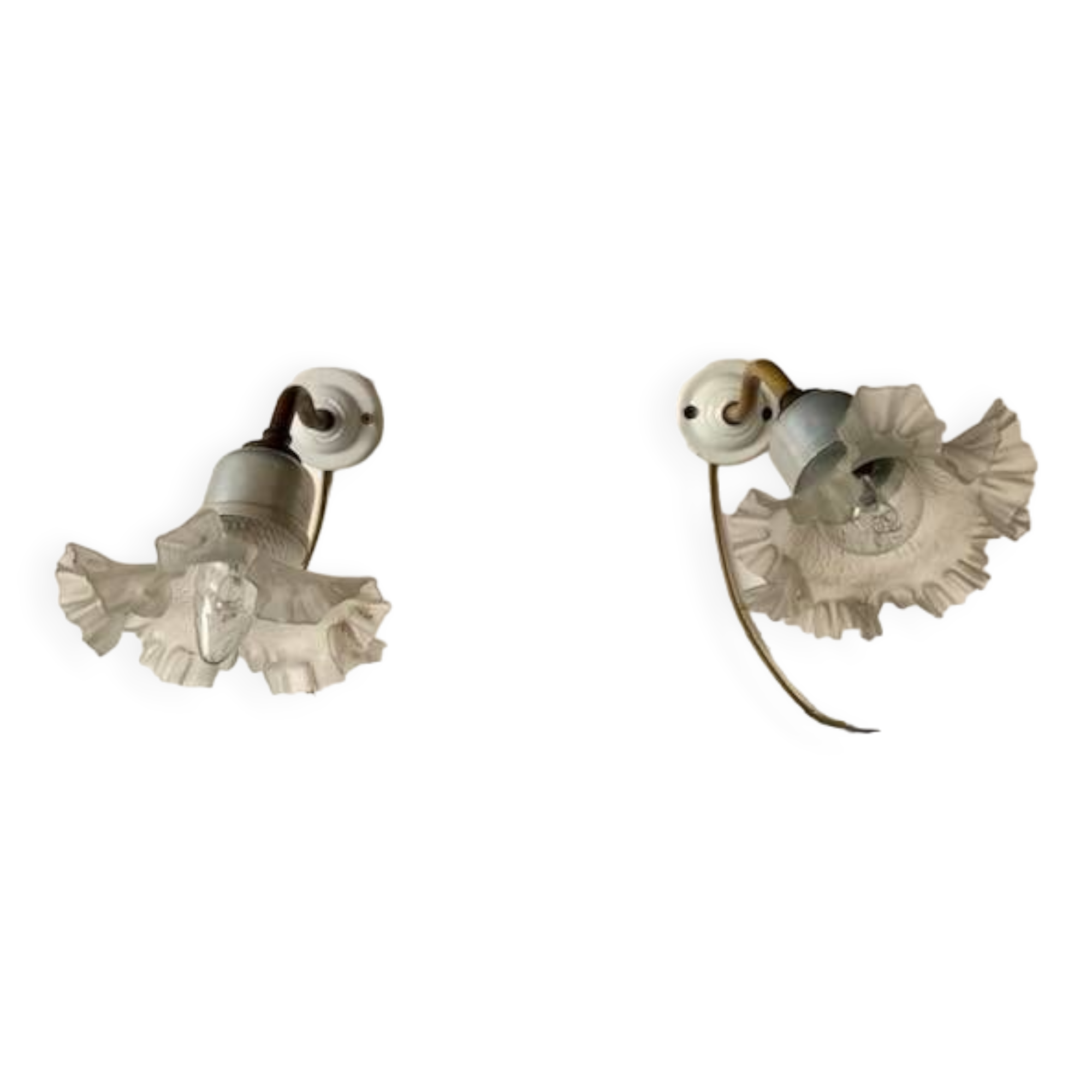 Pair of old wall lights, glass and iron tulip, 1920