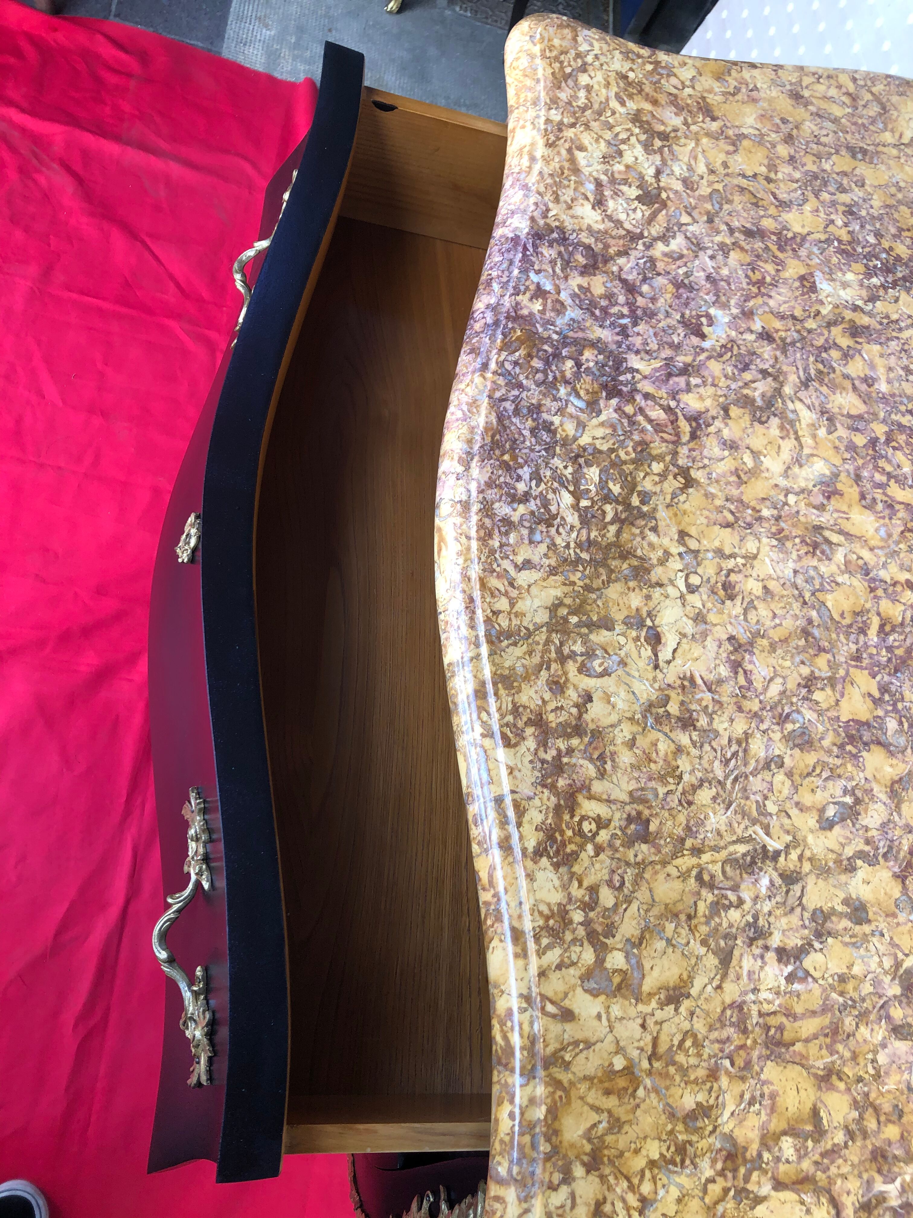 Curved dresser 3 drawers black patina Louis XV style