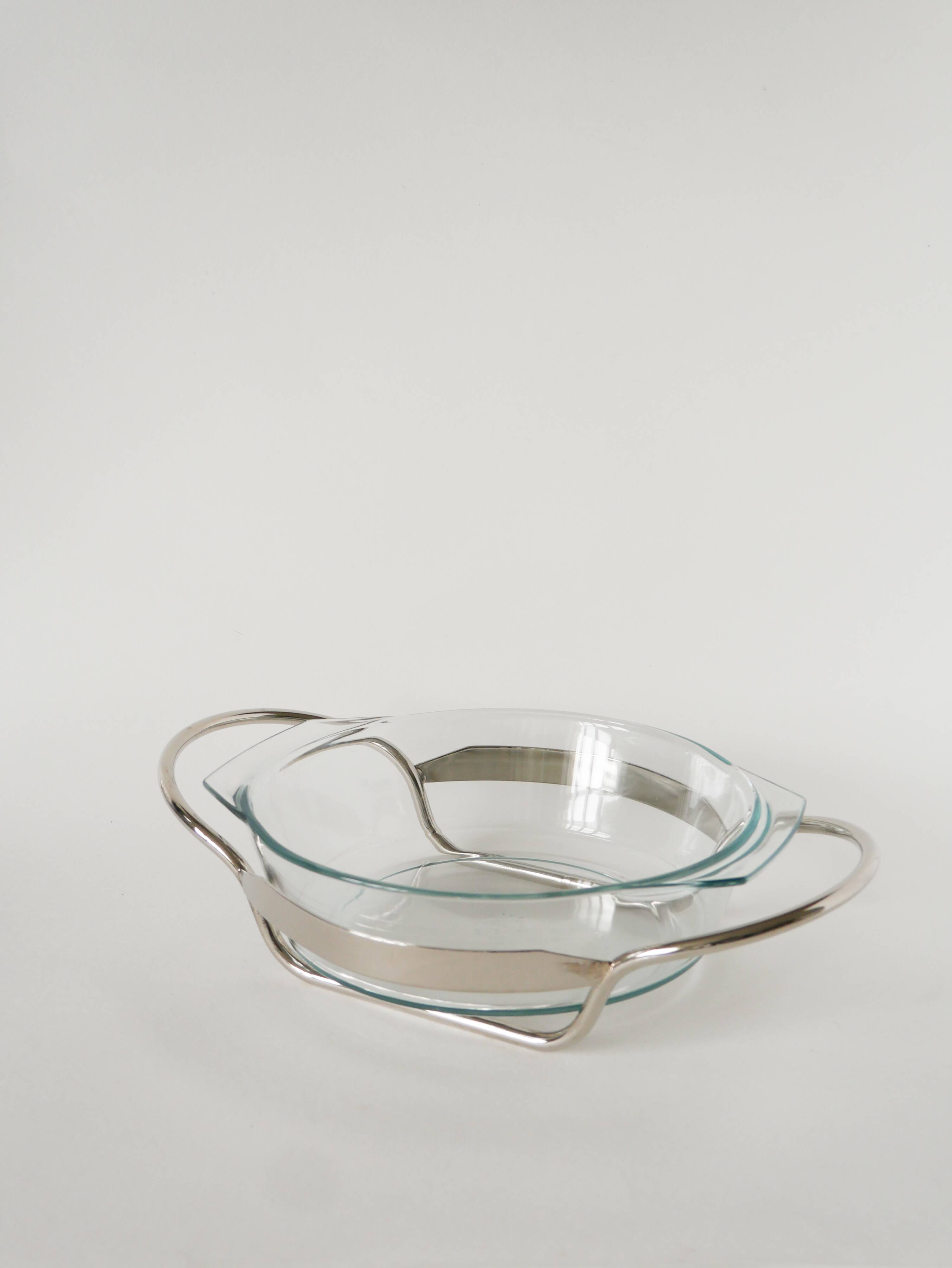 Large glass and silver-plated salad bowl, 1950