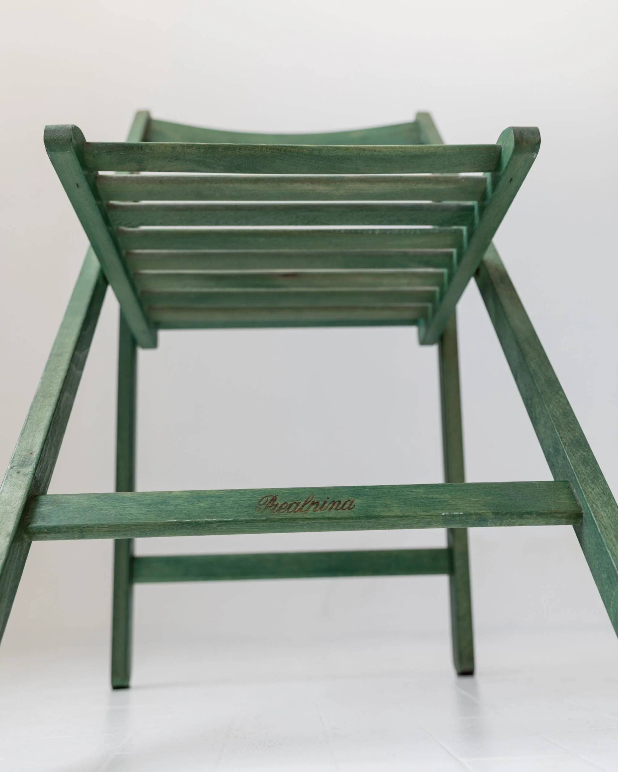 Chaise pliante vintage en bois des années 1970, par Realpina Italie, finition verte