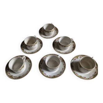 6 Luneville K and G porcelain cups and saucers