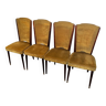 4 chaises en bois vintage et velours jaune moutarde