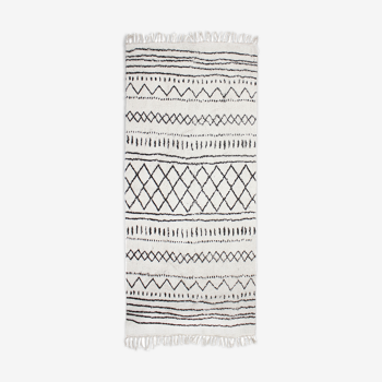Tapis berbere 80 x 180 cm blanc motif noir