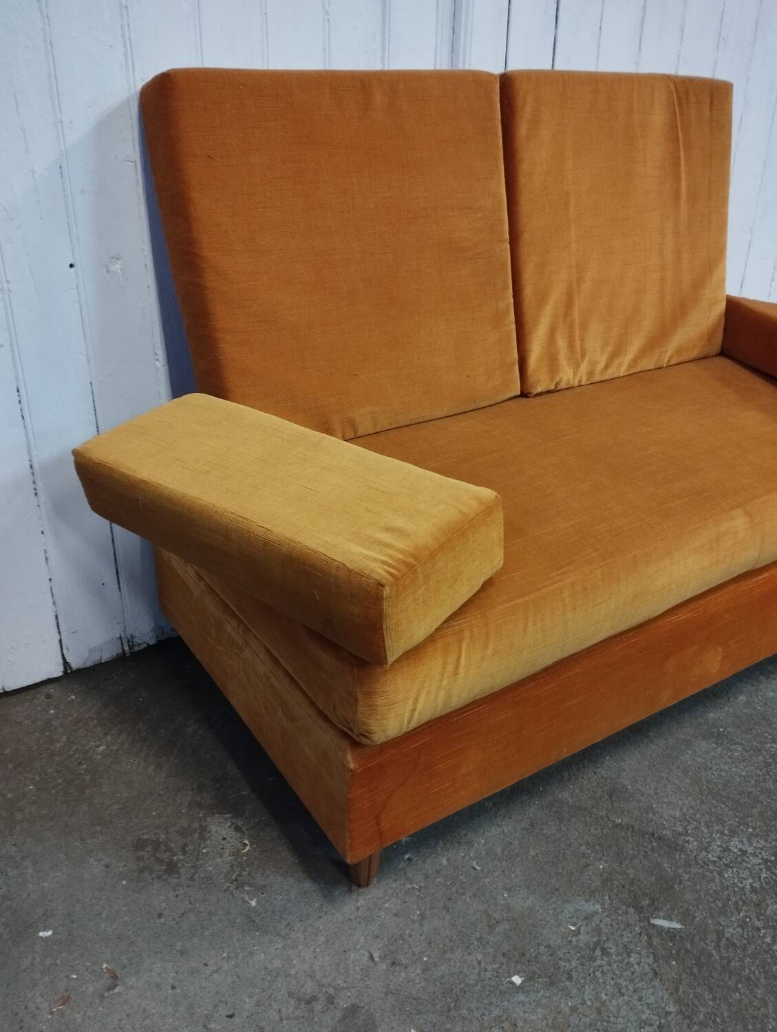 Vintage orange velvet bench from the 70s