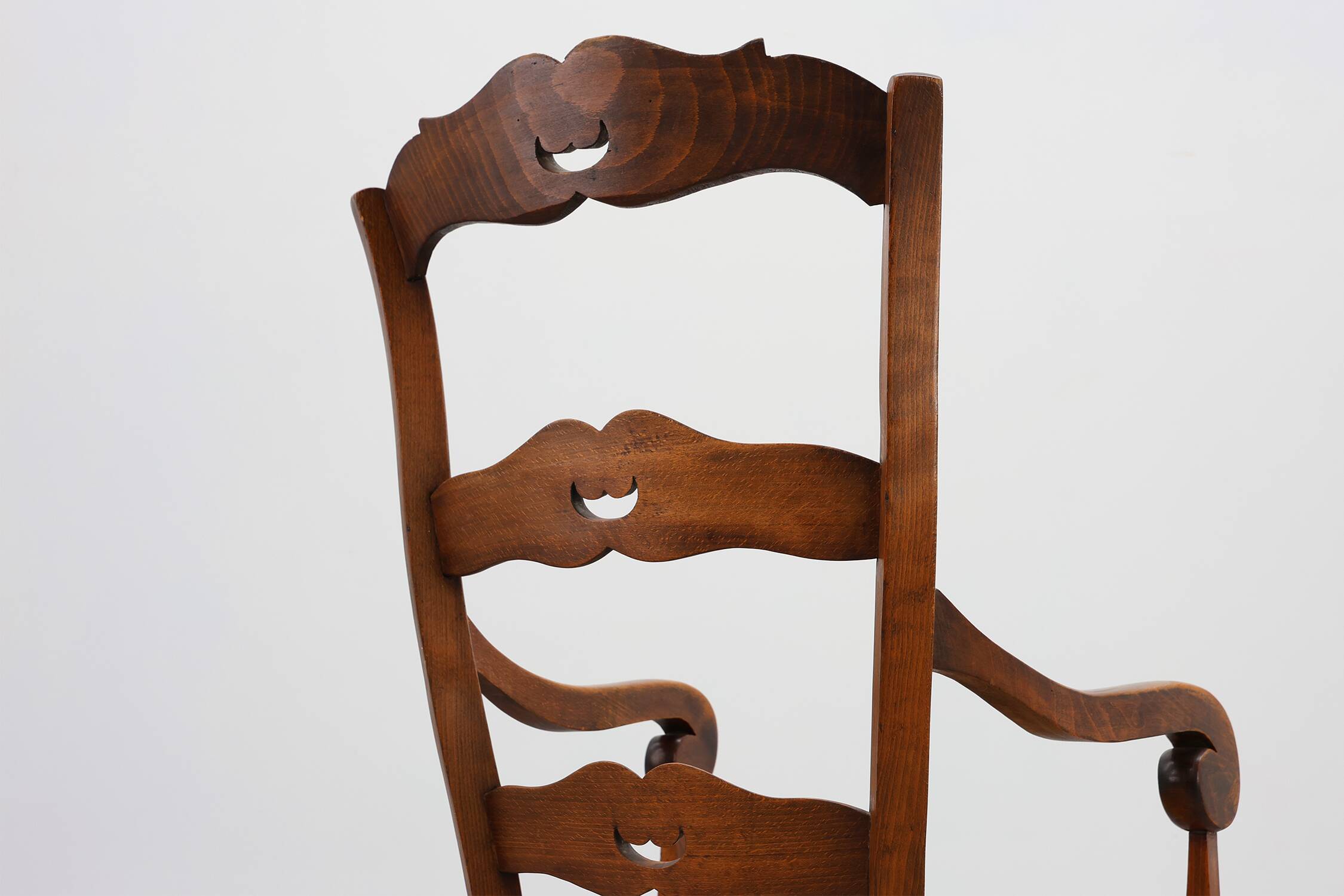 French Provincial Ladder‑Back Armchair with Woven Rush Seat, 19th century