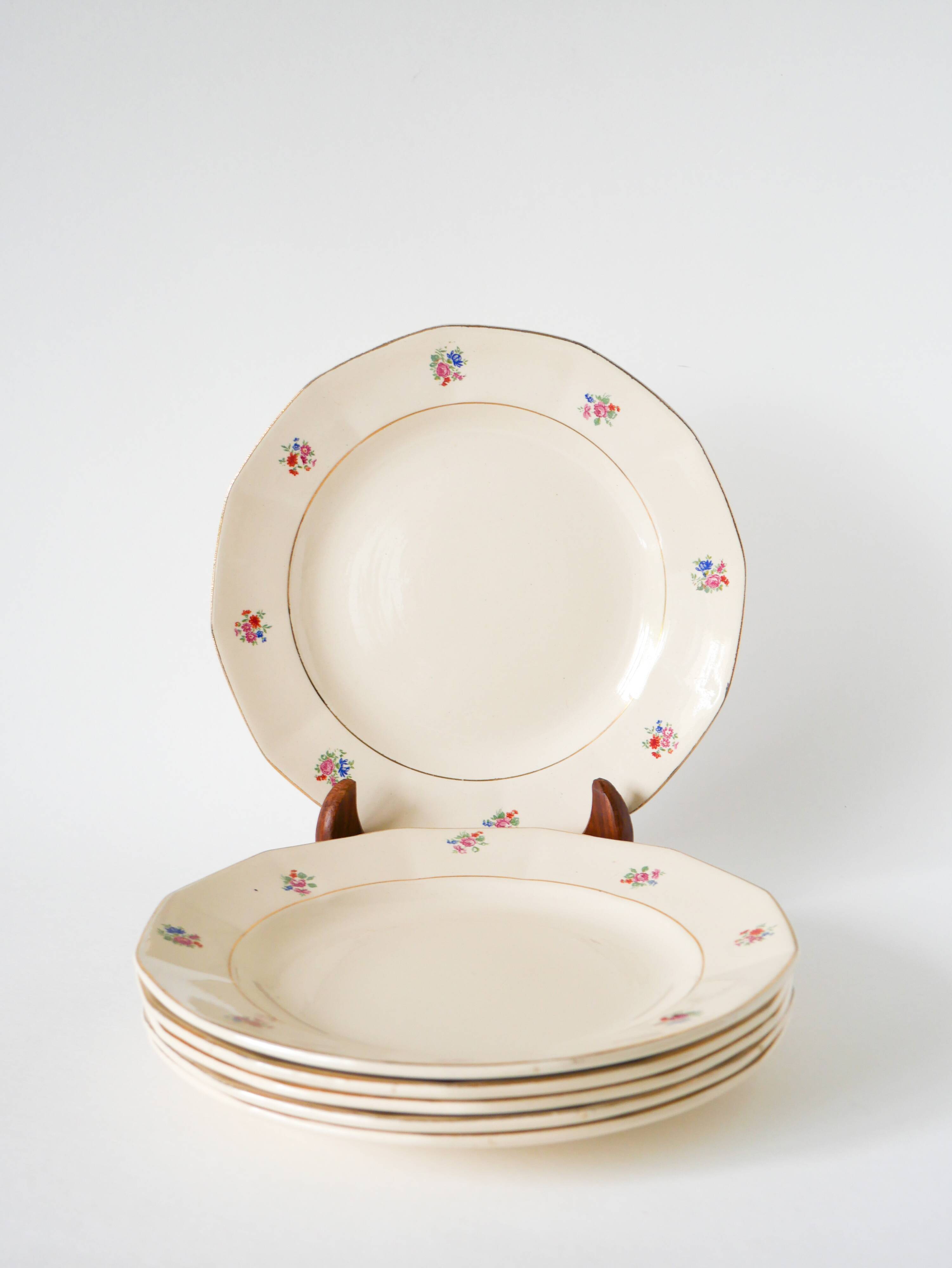 Set of 5 Digoin Sarreguemines dessert plates, small flowers model, 1960