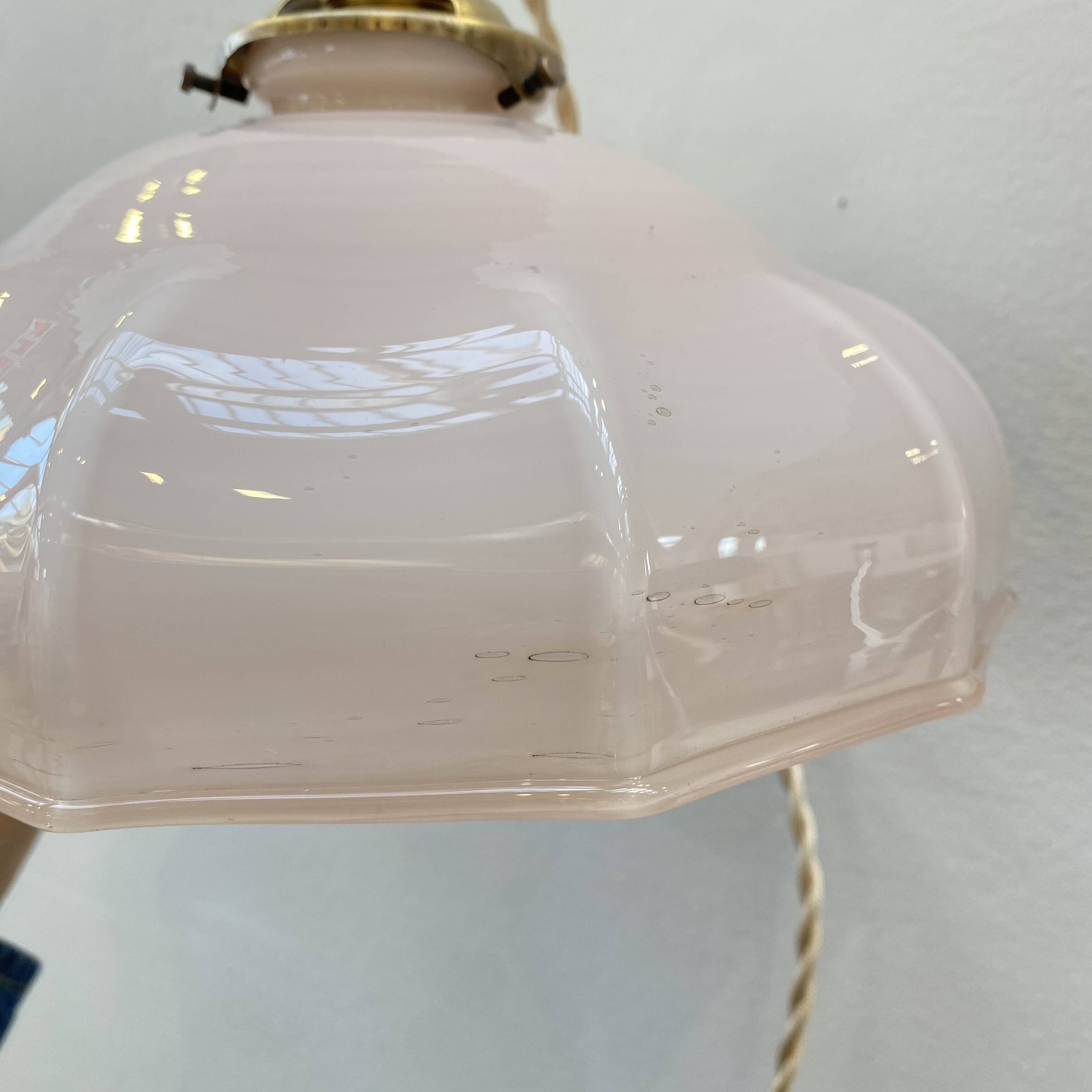 Pair of pale pink opaline pendant lights