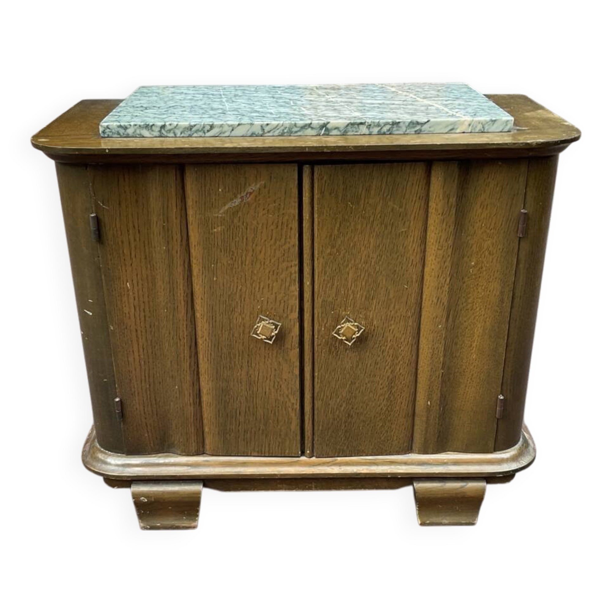 Oak and marble bedside table