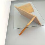 Vintage rectangular coffee table in solid elm and glass from the 80s