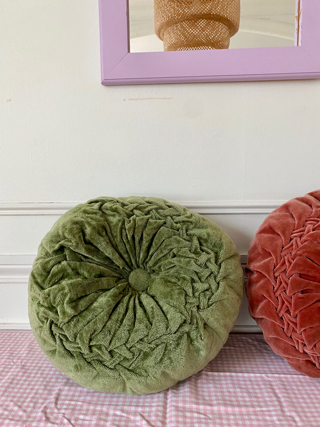 Duo de coussins ronds en velours plissé