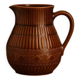 Superbe pichet vintage Digoin Sarreguemines en céramique émaillée brune