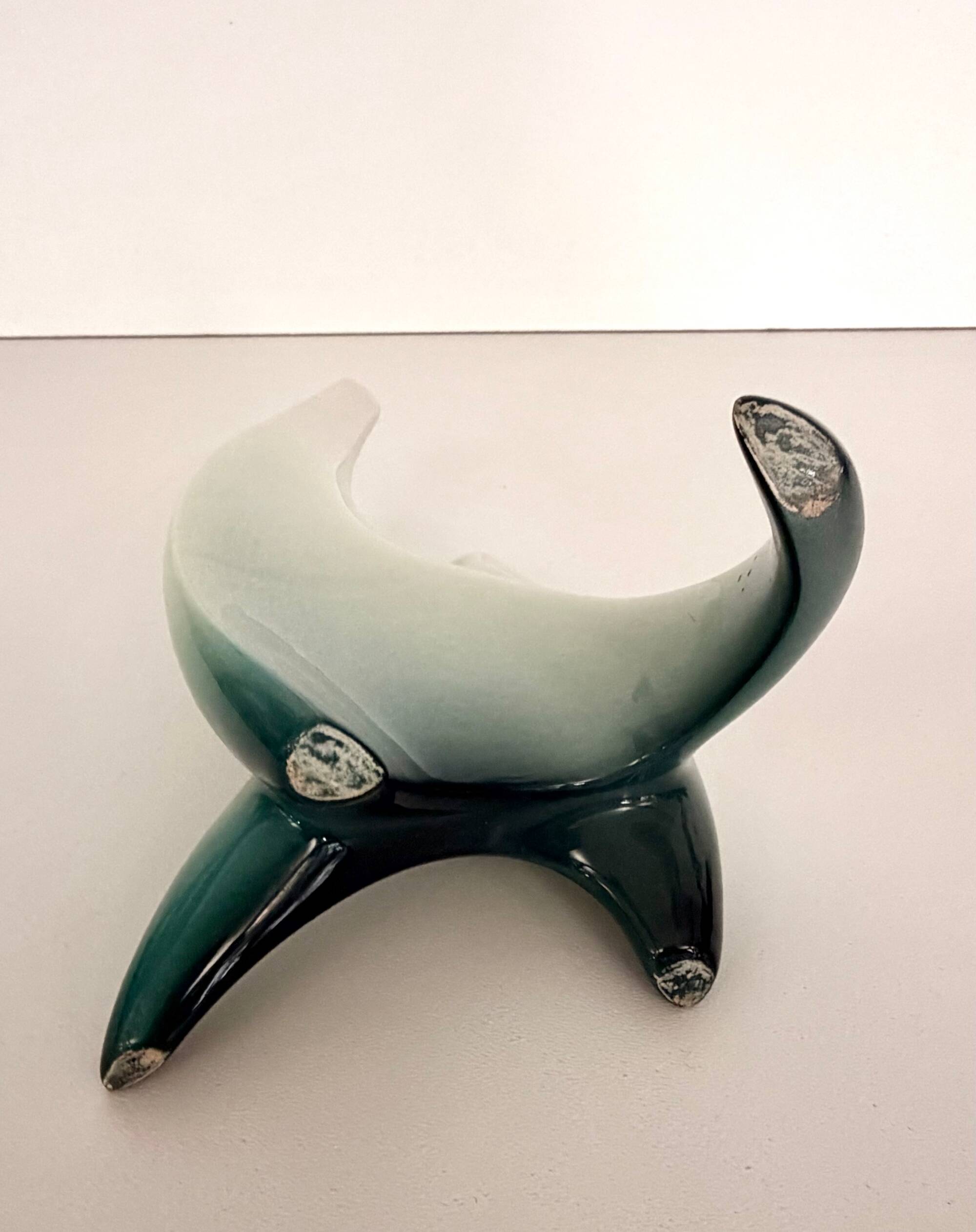 White and Green Ceramic Flower Vase Sculpture attr. to Vibi, Turin, Italy