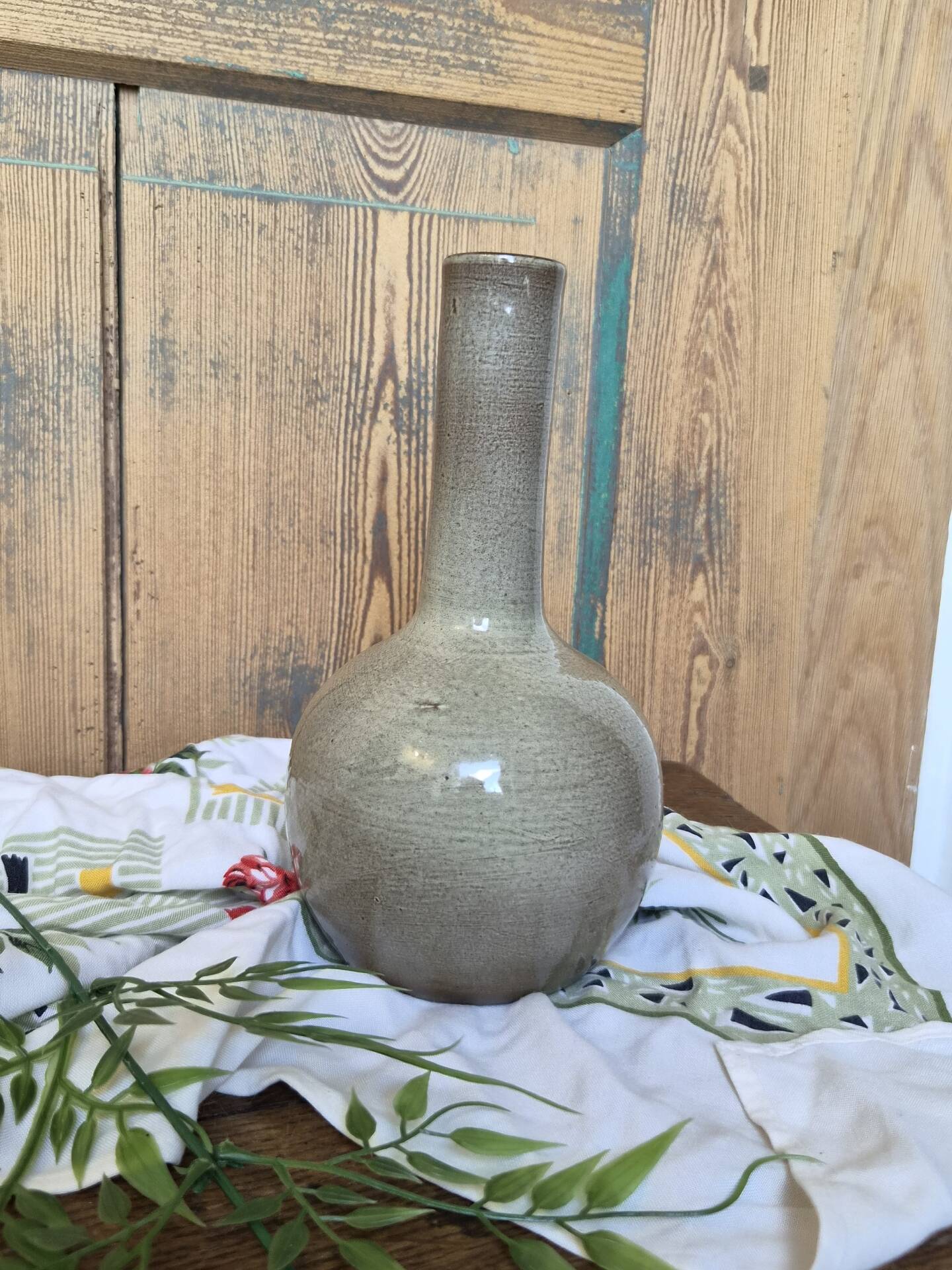 Glazed stoneware single-flower vase signed Jean Dubost, vintage Fr