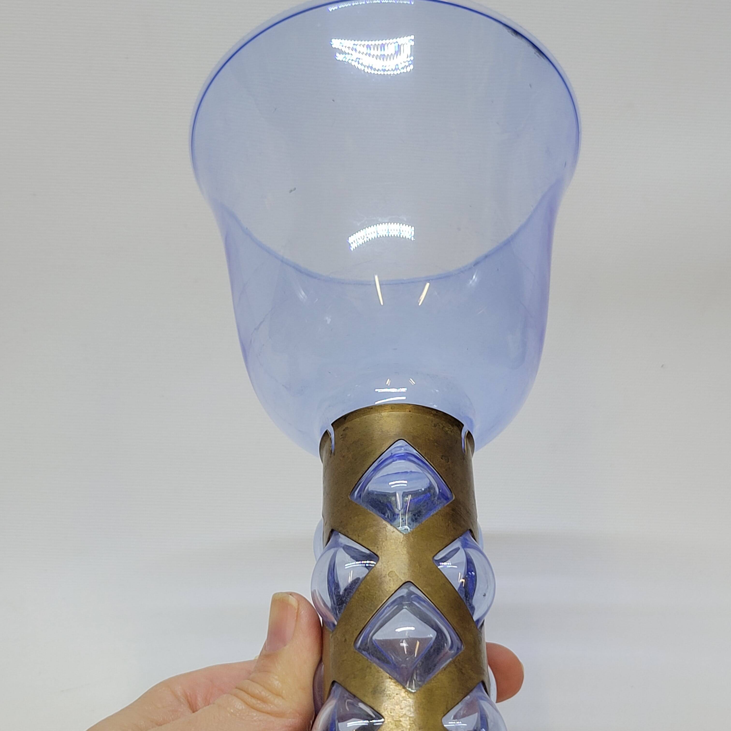 Pair Of Blue Glass Tealight Holders Blown In Cage Dlg Felipe Derflingher