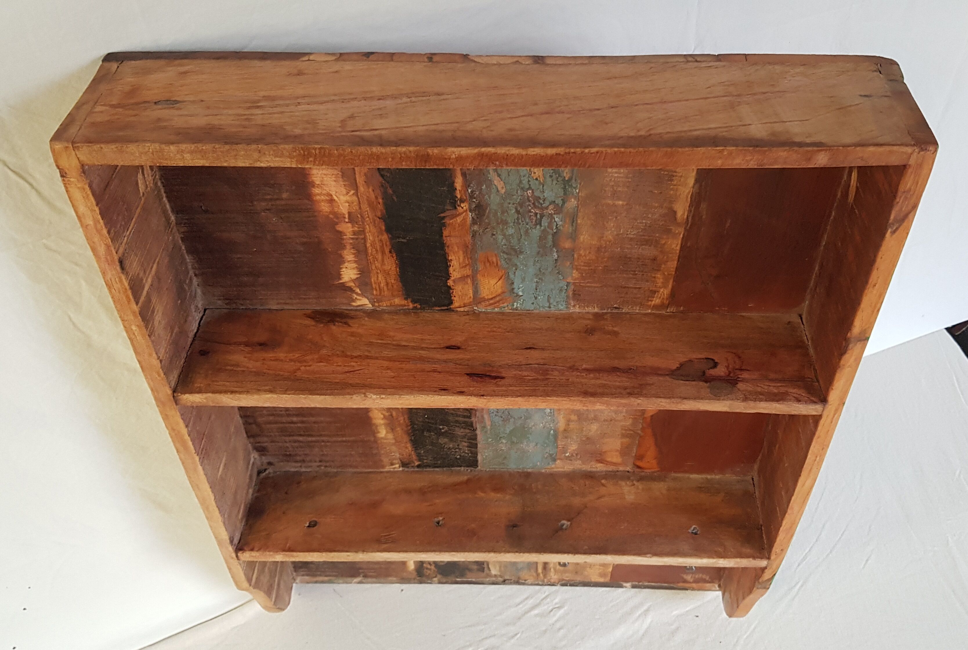 Wall shelf 3 shelves + 4 hooks cast iron in polychrome wood