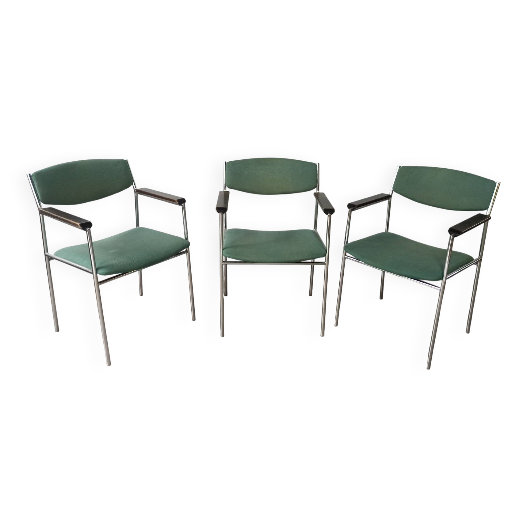Set of 3 vintage green armchairs by Gijs Van Der Sluis
