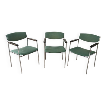 Set of 3 vintage green armchairs by Gijs Van Der Sluis