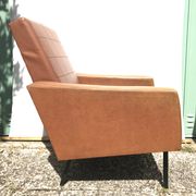 Ancient 70s brown black metal legs armchair wood vintage