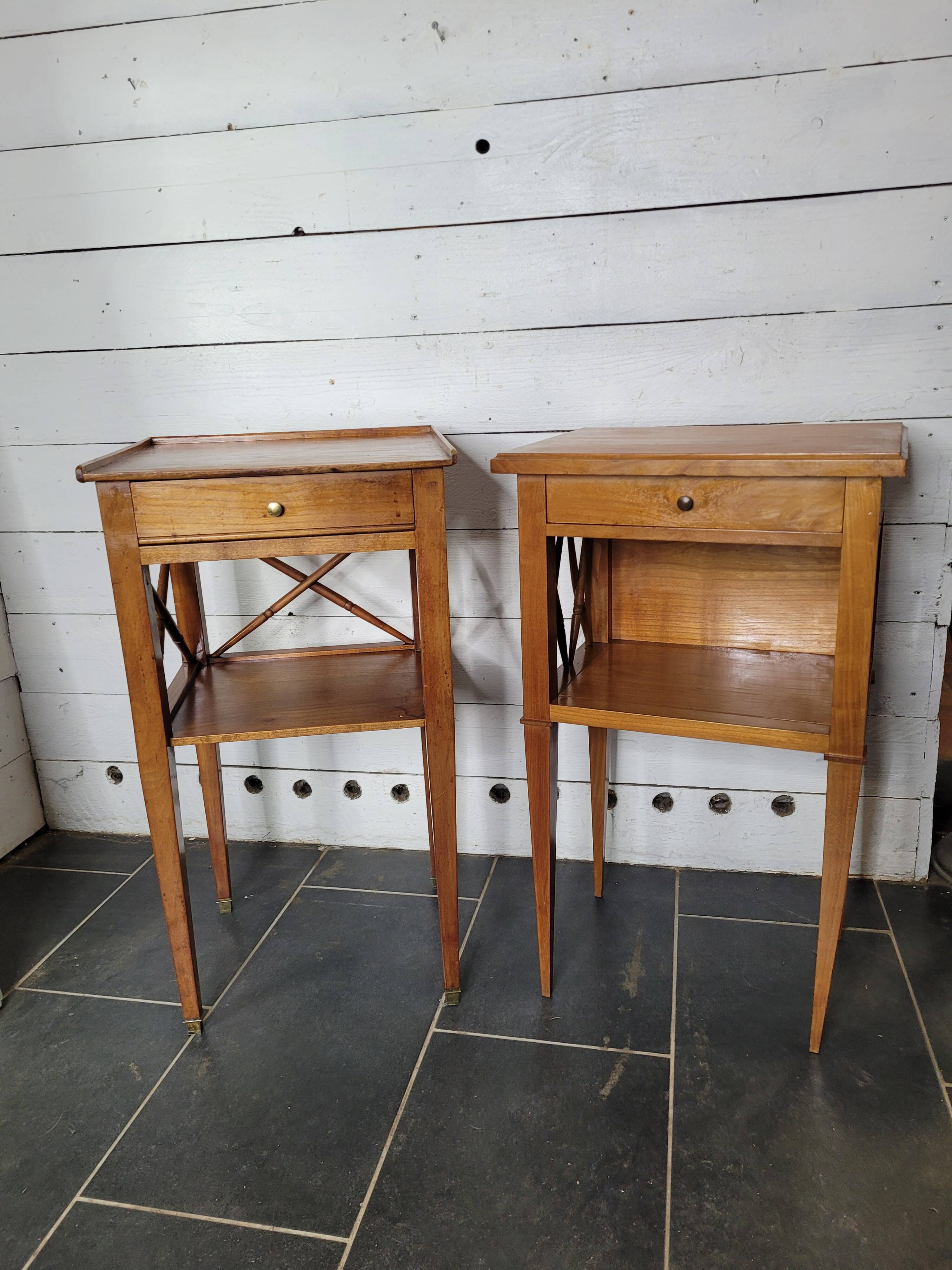 Pair of bedside tables with cherry wood lattices
