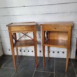 Pair of bedside tables with cherry wood lattices