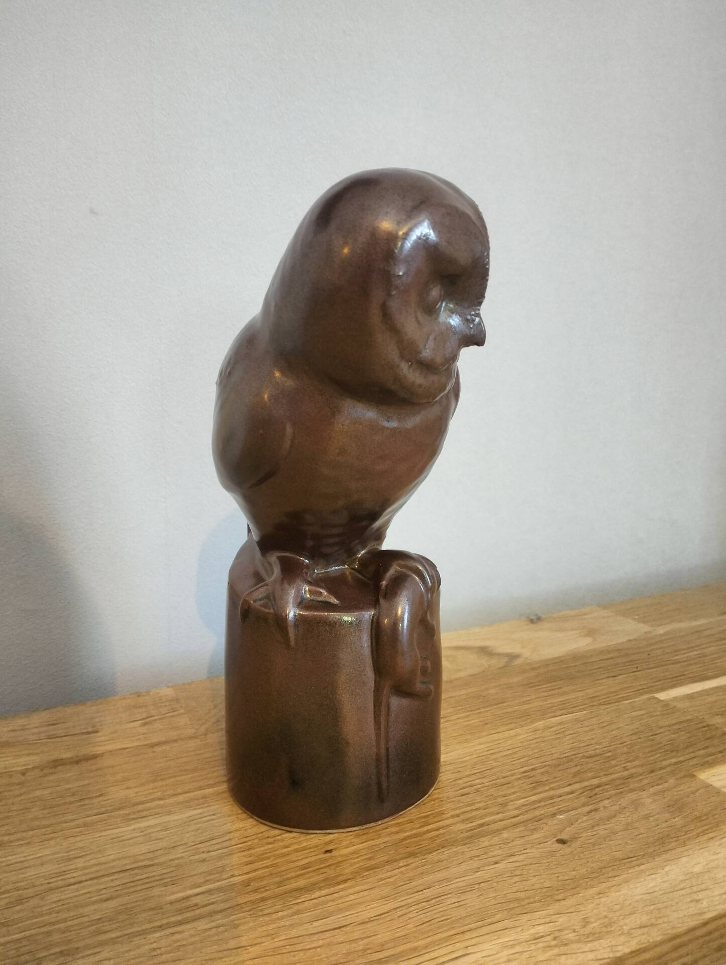 Glazed stoneware owl signed Drillon – Puisaye, 1950s