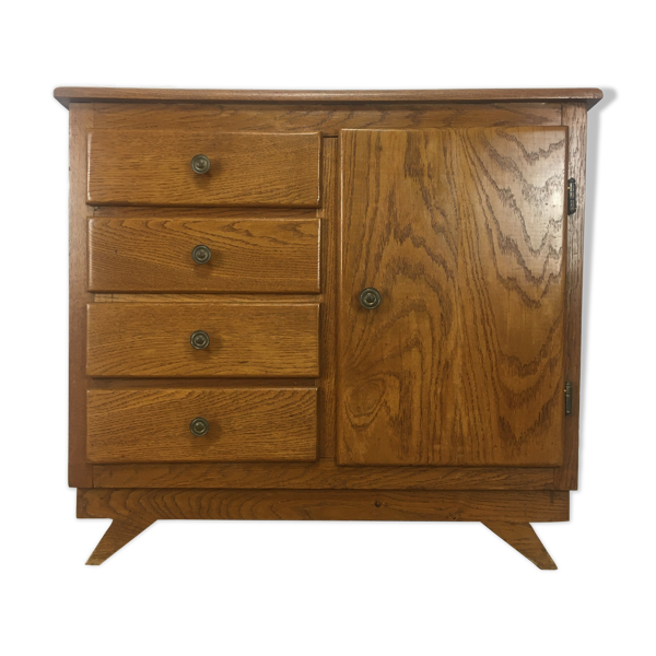 Commode chêne massif pieds compas, années 50
