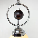 Art Deco Chrome Pendant Light with Wooden Decor