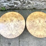 Paire de tables basses rondes, placage loupe 1980
