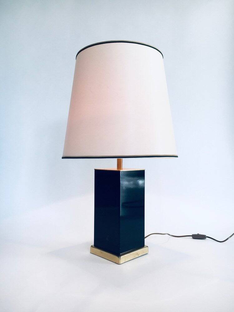 Hollywood Regency Style Black & Gold Square Table Lamp, 1970s