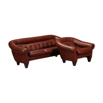Sofa and a caramel leather armchair