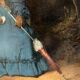 Huile sur toile femme à l'ombrelle dans un sous-bois XIXe