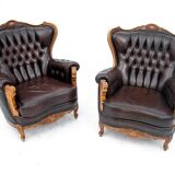 Deep buttoned brown leather salon set