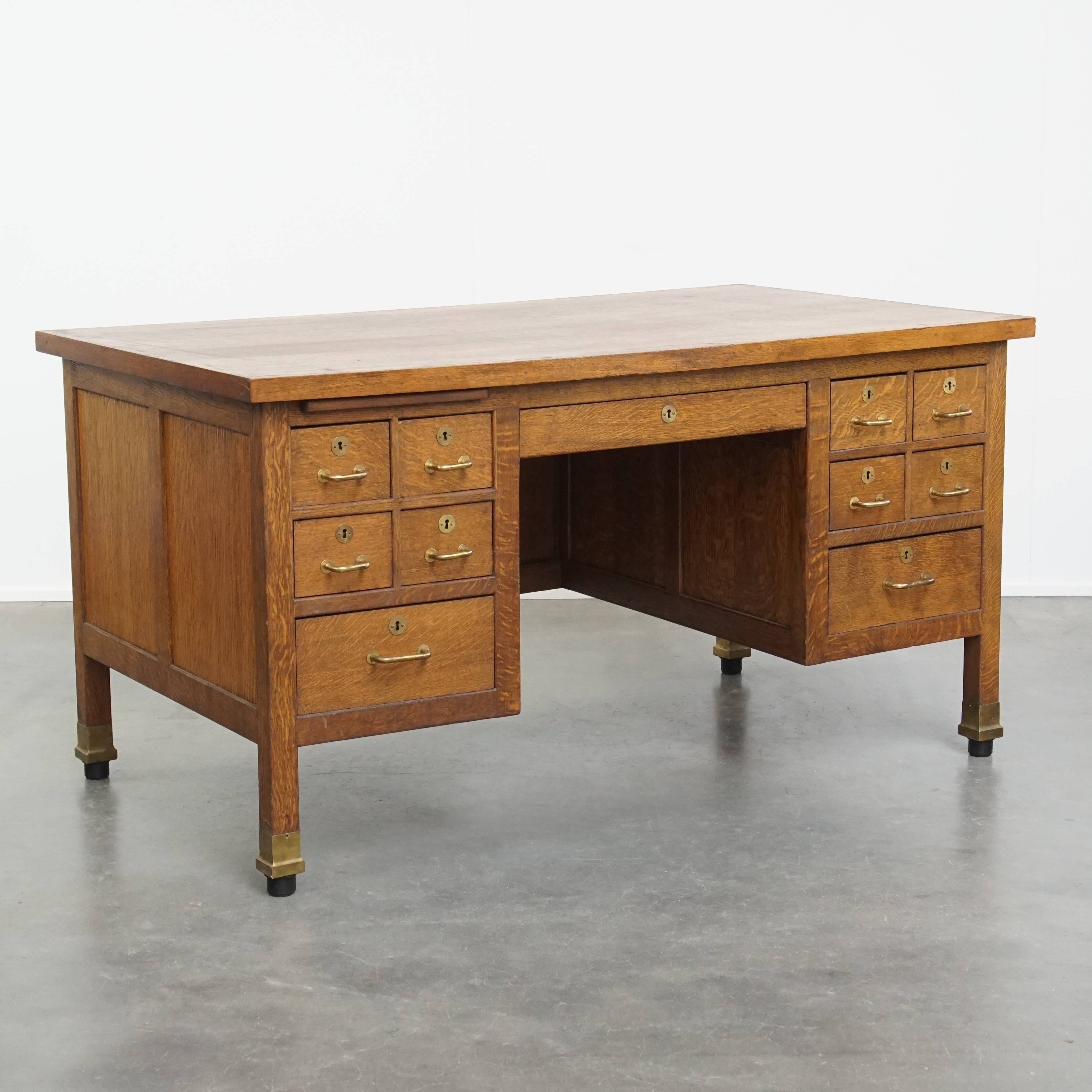 Bureau Art Déco ancien du début du XXe siècle, en chêne