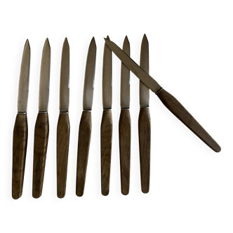 Set de 8 couteaux de table scandinaves 1960 manche de bois