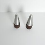 Danish Modern Pair of Rosewood and Stainless Steel Salt and Pepper Shakers