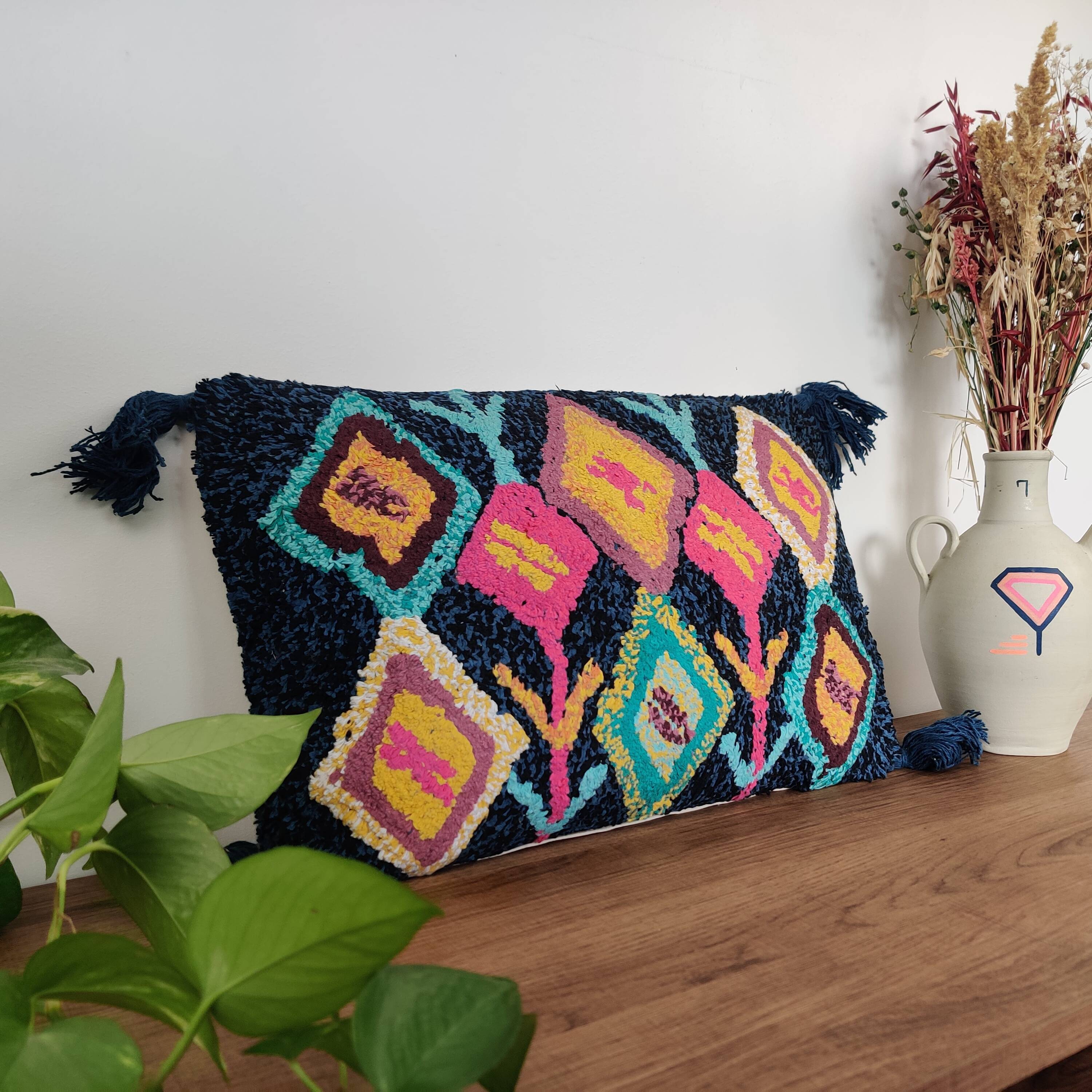 Berber style Azilal midnight blue cushion