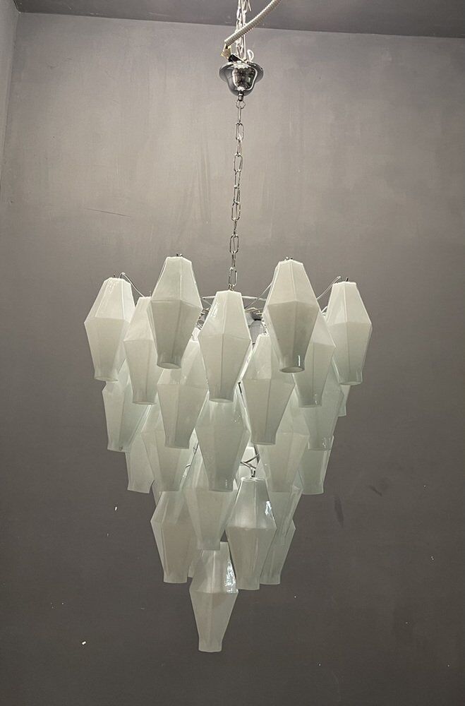 White murano glass polyhedra chandelier, 1970s