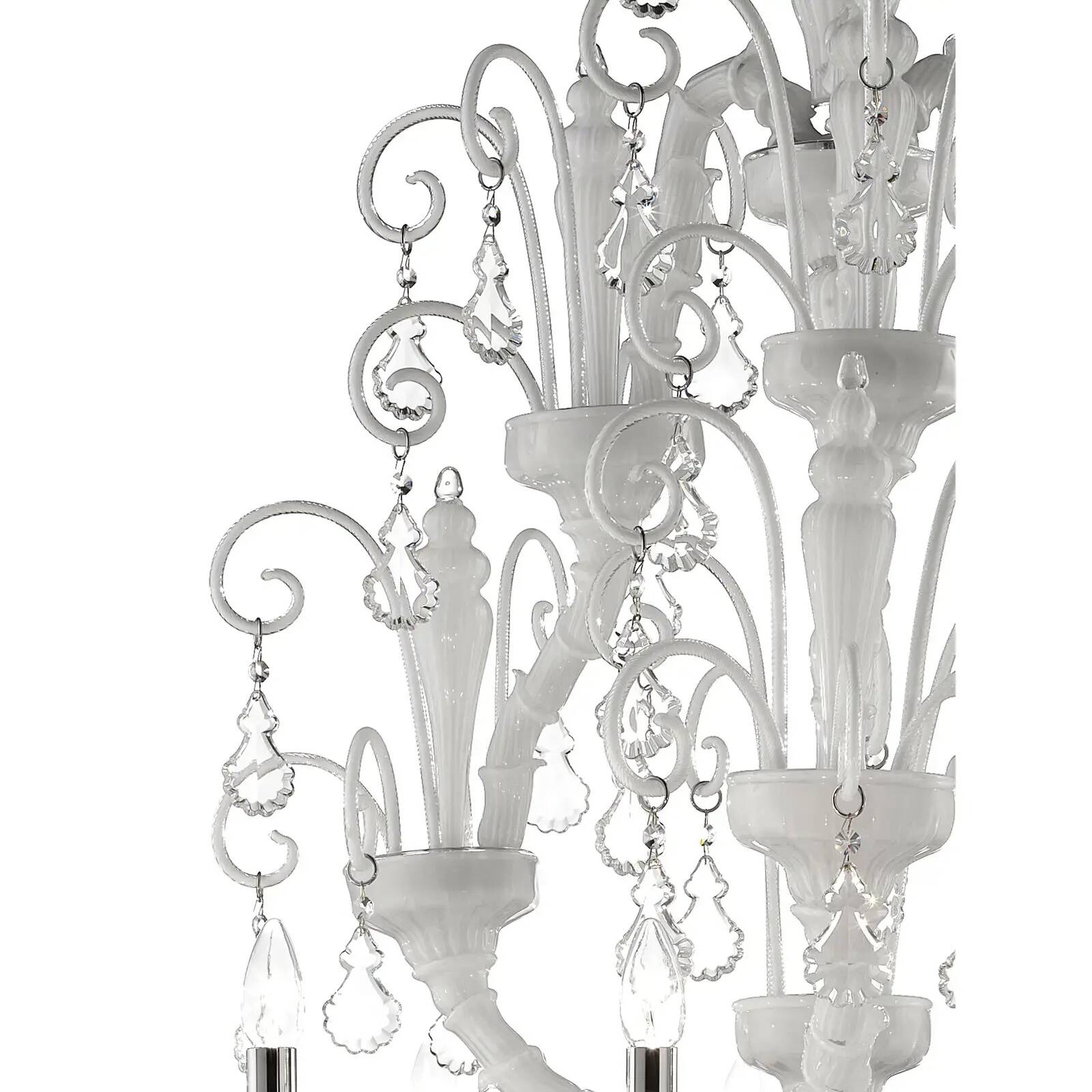 Handcrafted Modern White Ca’ Rezzonico Chandelier With Curled Murano Glass