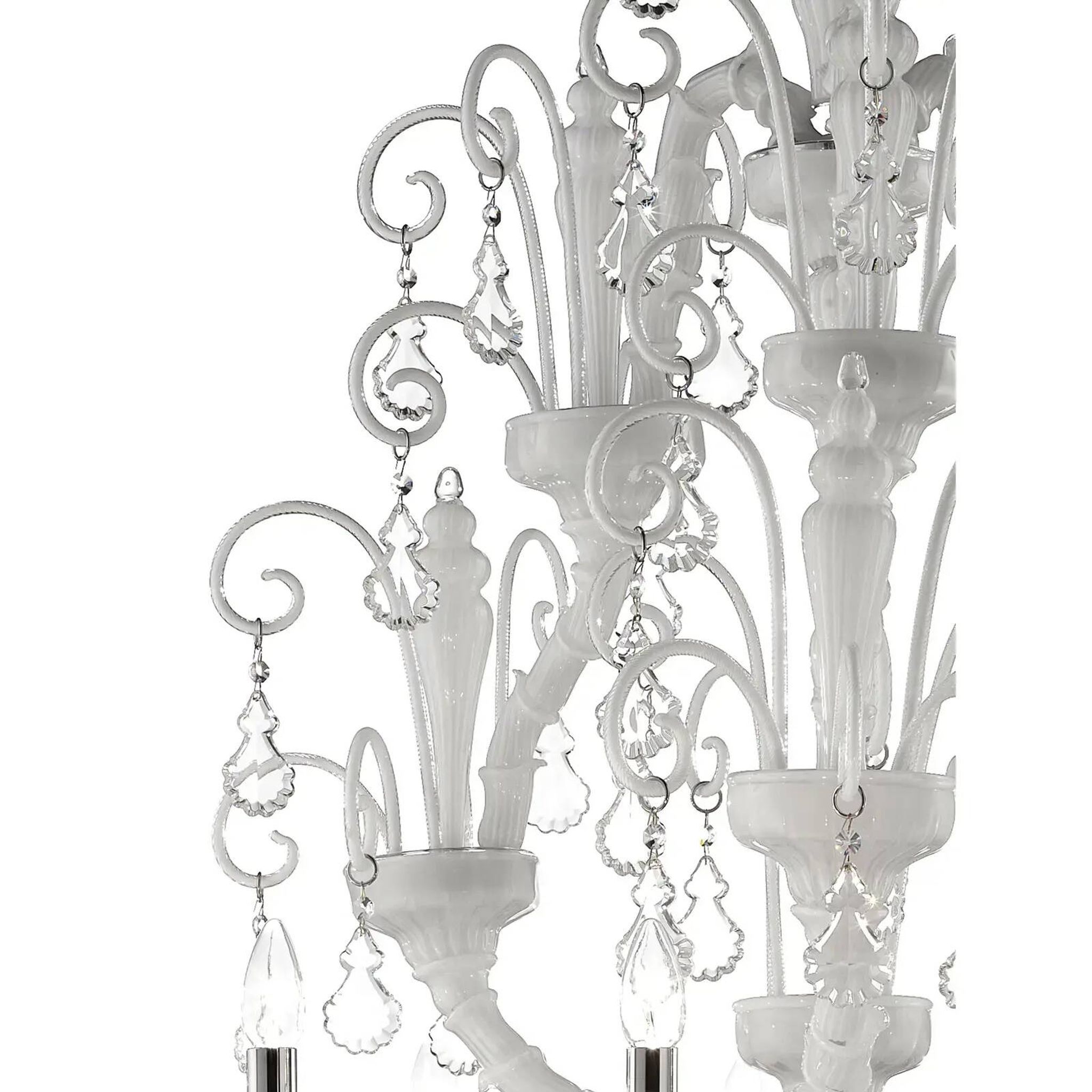 Handcrafted Modern White Ca’ Rezzonico Chandelier With Curled Murano Glass
