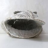 Corbeille à papier grenouille vintage en rotin blanc