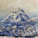 Ancient painting, winter landscape in Auvergne, signed, 20th century