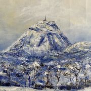 Ancient painting, winter landscape in Auvergne, signed, 20th century