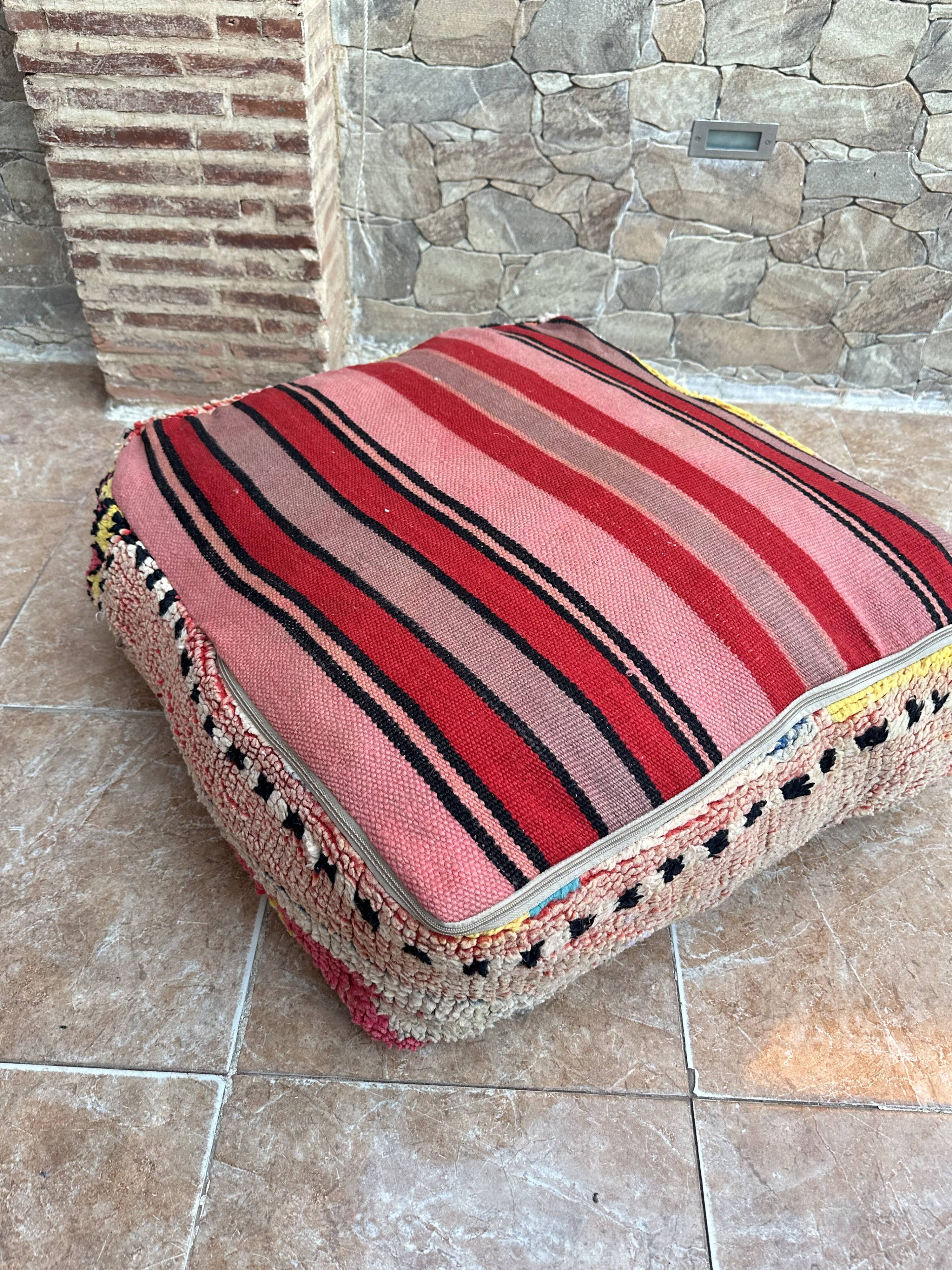 Handmade Berber Kilim pouf, floor cushion.