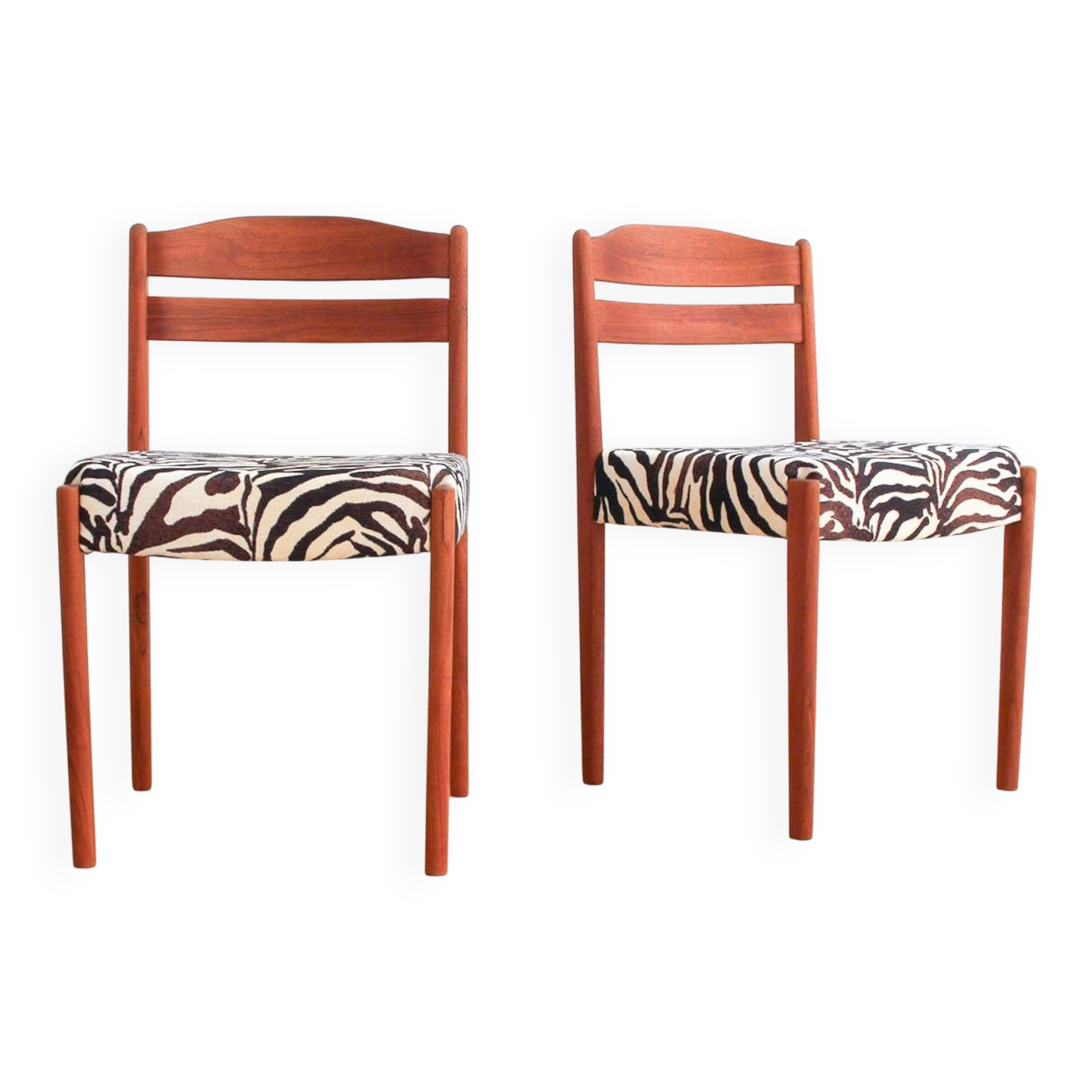 Danish teak dining chairs with zebra print from Boltinge Stølefabrik