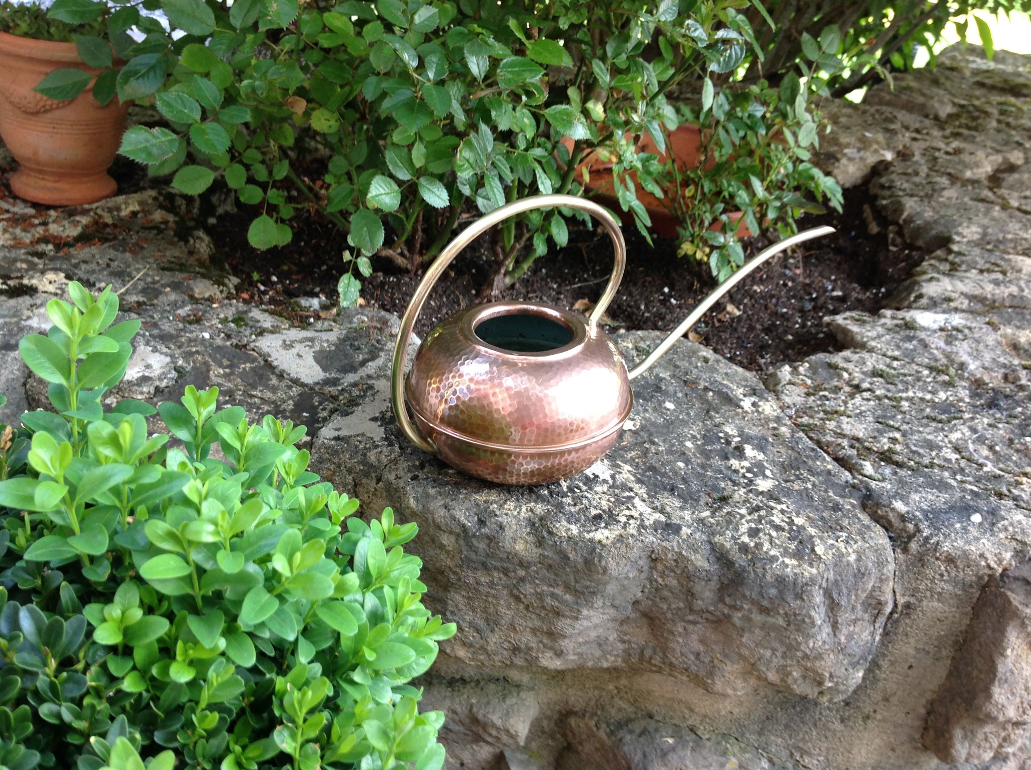 Red copper watering can in Scandinavian style 60s-70s